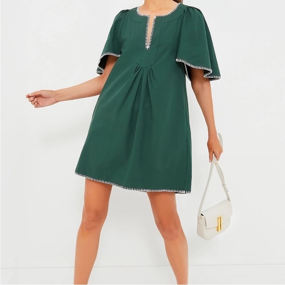 Pomander Place Green Finley Dress S Flutter Sleeve Cotton Mini NWT - Picture 1 of 9
